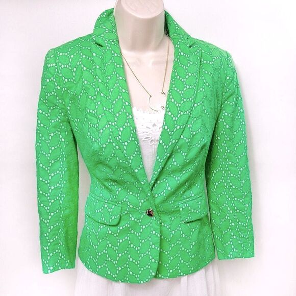 Vince Camuto Spring Green Eyelet Lace Suit Jacket Sz 0 - Picture 1 of 14